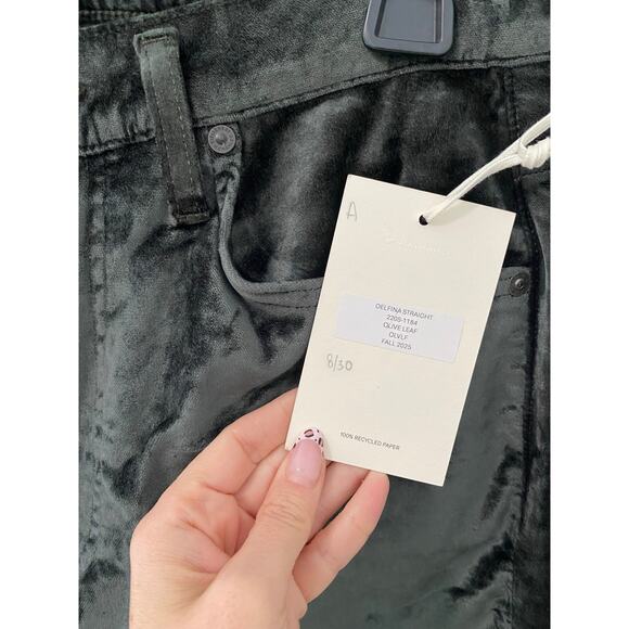 New Citizens of Humanity Delfina Straight Velvet Denim in Olive Leaf Size 27 - Picture 4 of 5